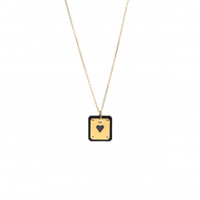 HERMÈS GOLD PLATED SWIFT AS DE COEUR NECKLACE BLACK 